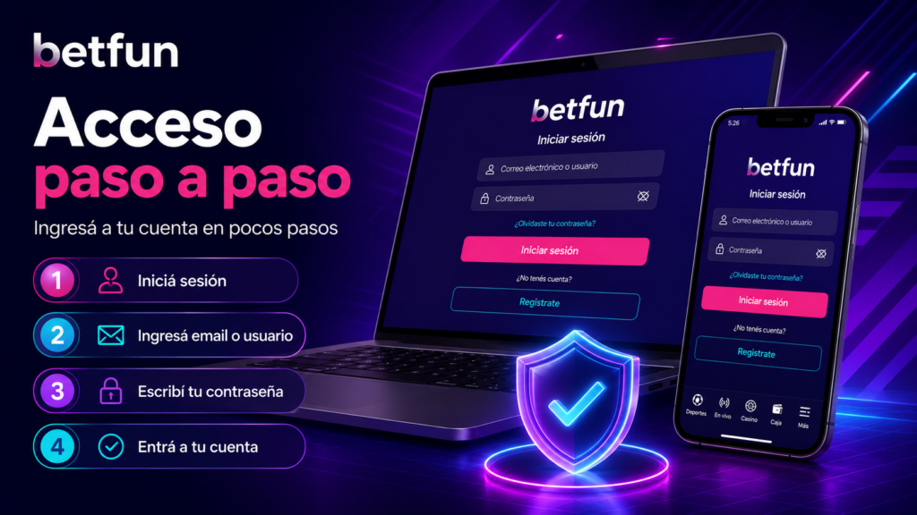 Guía visual para iniciar sesión en Betfun con email, usuario, contraseña y acceso seguro a la cuenta