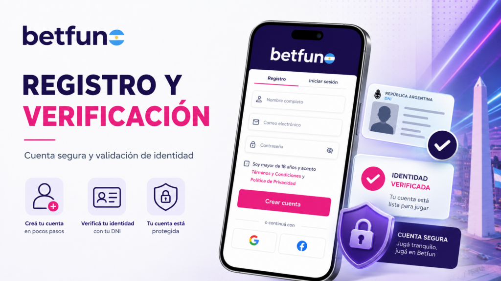 Registro en Betfun Argentina con formulario, validación de identidad y cuenta segura para mayores de 18 años