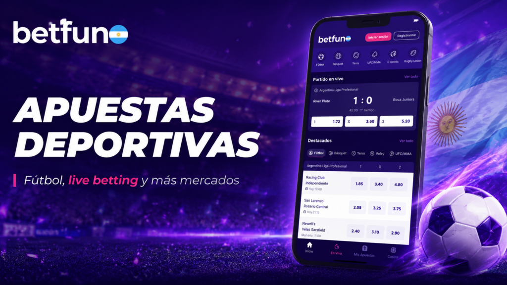 Apuestas deportivas de Betfun con fútbol, live betting, cuotas en vivo y mercados para Argentina
