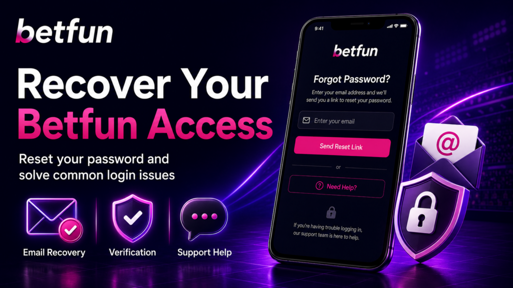Betfun password recovery form with email verification and support options