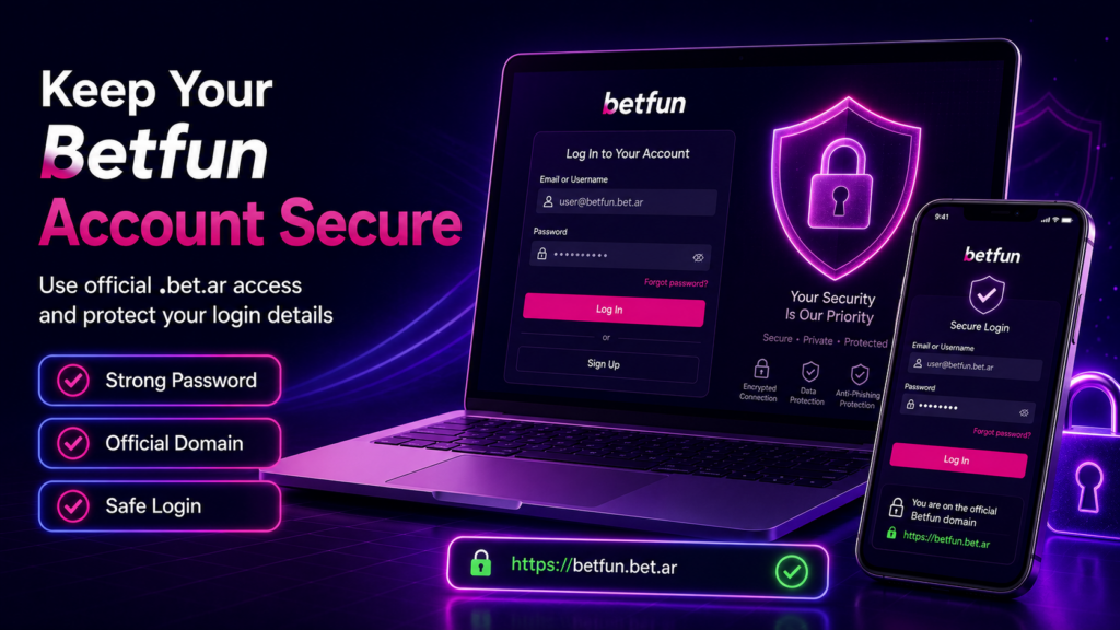 Betfun account security with strong password, official domain and safe login