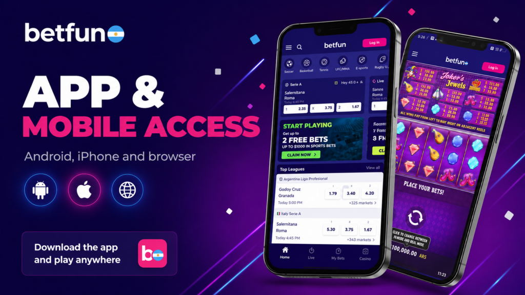 Betfun mobile app for Android and iPhone with sports betting and online casino access