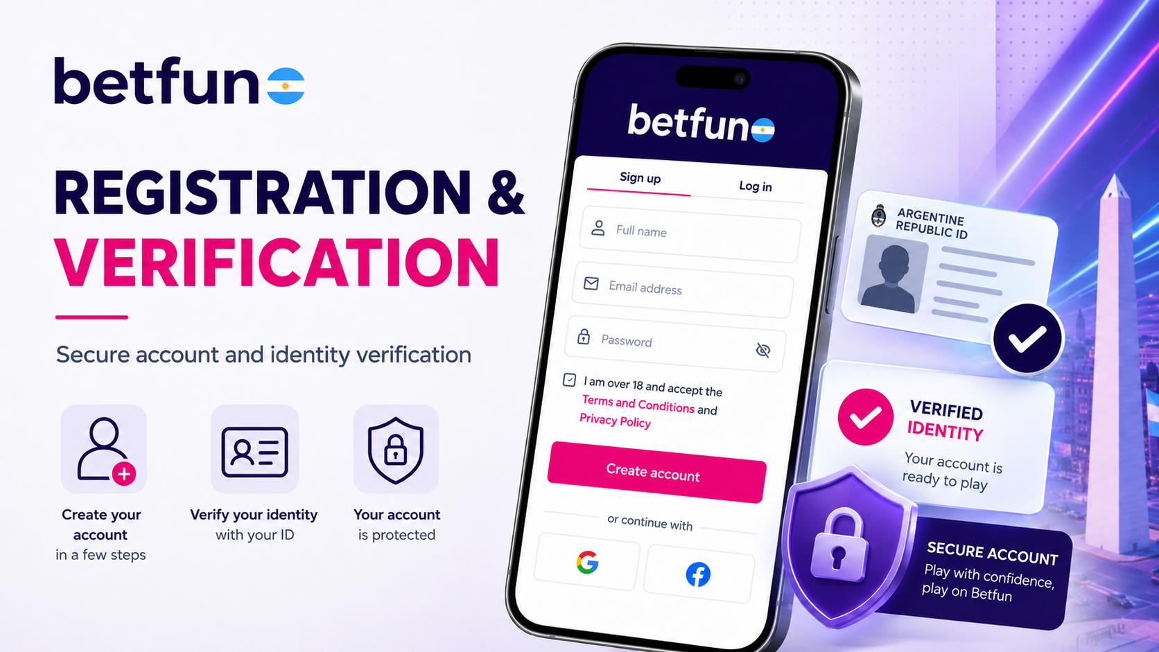 Betfun registration and identity verification process with secure account setup and Argentine ID validation