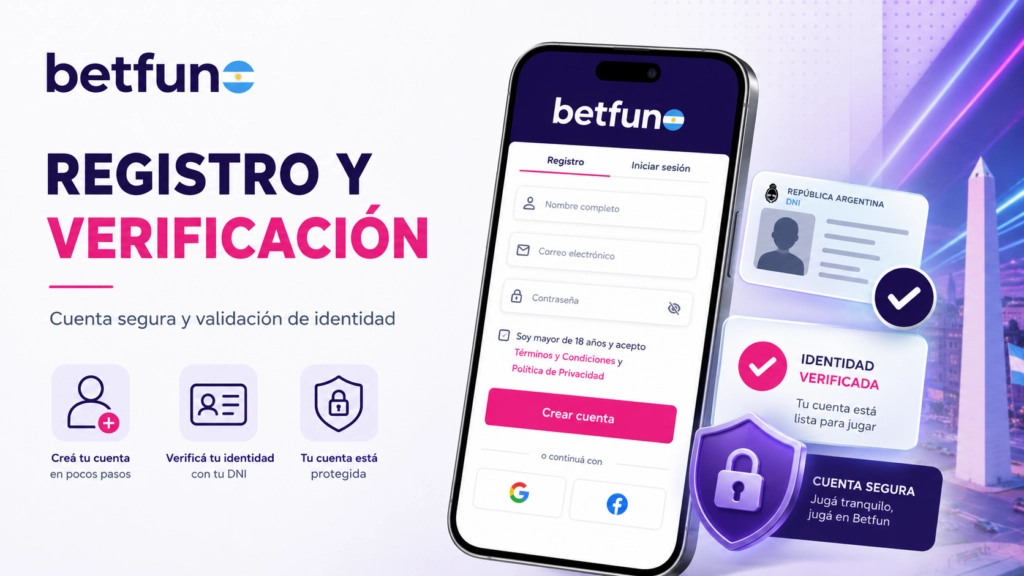 Registro en Betfun Argentina con formulario, validación de identidad y cuenta segura para mayores de 18 años